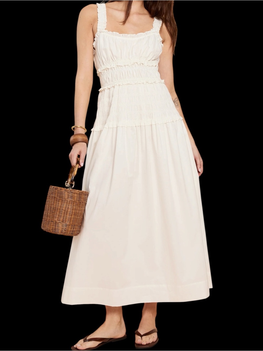 Few Moda o.p.t. Freya Cotton Smocked Ivory Maxi Sundress NWT Cream